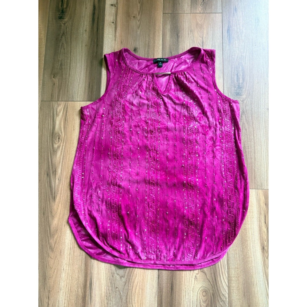 Sami & Jo Tank Shirt Bling Sequins Hot Pink Women's Medium Stretch